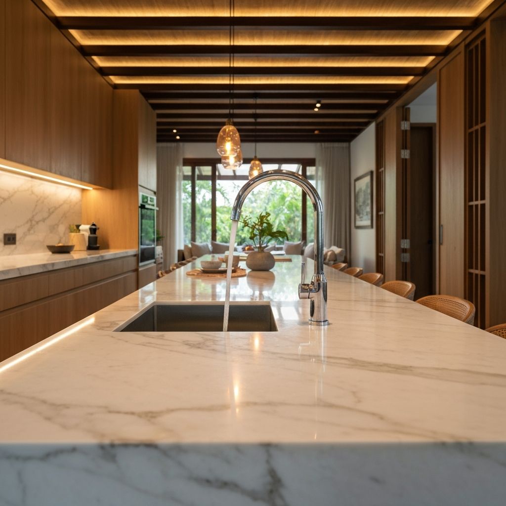 Luxury villa kitchen with premium faucet and crystal clear purified water