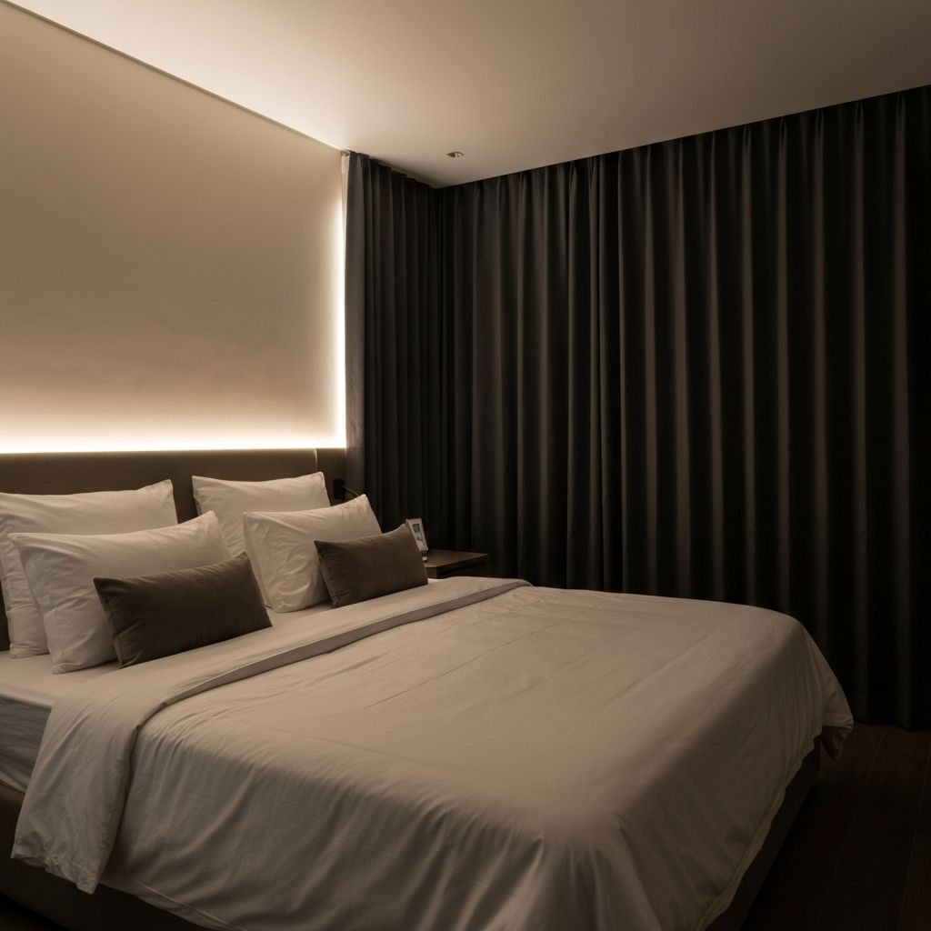 Luxury bedroom with ambient lighting